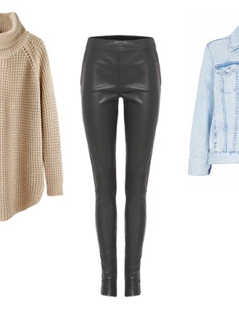topshop denim, jacket, hope knitwear, tony bianco, leather pants