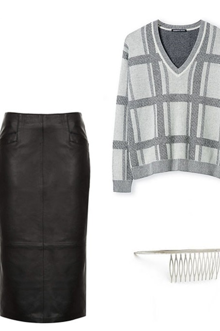 shopbop, christine centenera, leather skirt, check knit, plaid knit, country road, proenza scholar bag, tony bianco, thigh high boots
