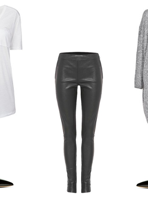 acne raya mohair, leather pants, valentino heels, rebecca vallance