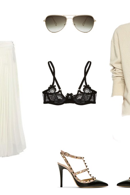valentino, pleat midi skirt,isabel marant knit, ssense, netaporter, lace bra, melbourne blog, fashion blogger